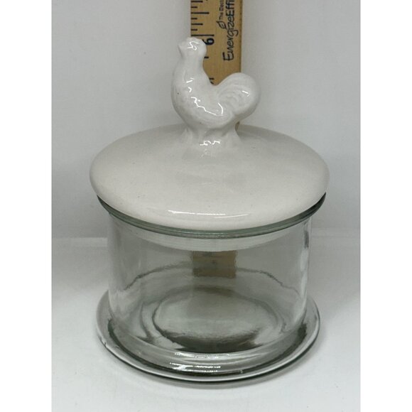 VTG Glass Canister Jar Set of 2 Porcelain Rooster Lids Farmhouse Kitchen Decor - Picture 10 of 12
